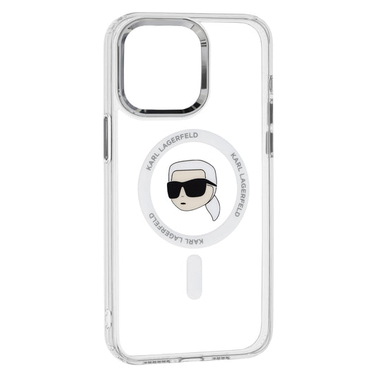 MagSafe hoesje voor Apple iPhone 15 Pro, Karl Lagerfeld, IML Metal Karl's Head, Wit