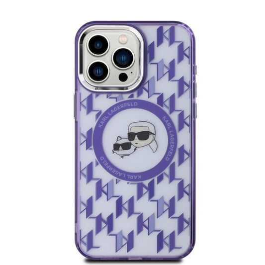 MagSafe hoesje voor Apple iPhone 15 Pro, Karl Lagerfeld, IML Monogram Karl & Choupette's Heads, Paars