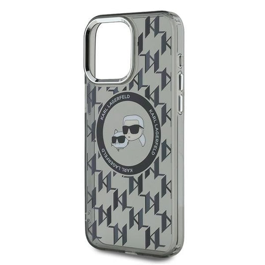 MagSafe hoesje voor Apple iPhone 15 Pro, Karl Lagerfeld, IML Monogram Karl & Choupette's Heads, Zwart