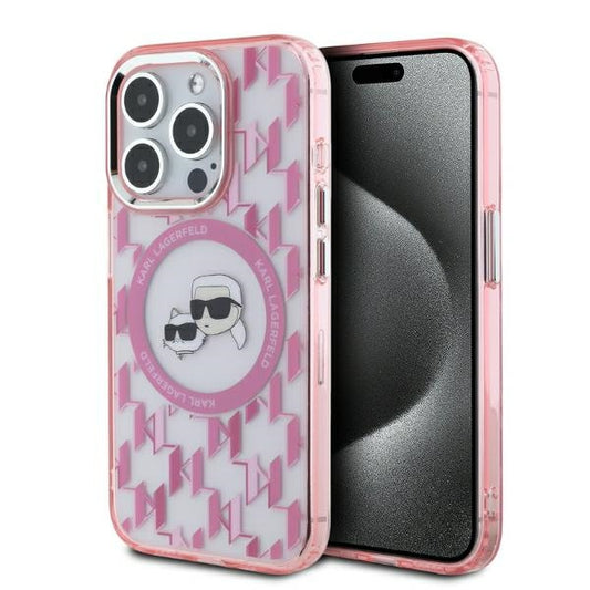 MagSafe hoesje voor Apple iPhone 15 Pro, Karl Lagerfeld, IML Monogram Karl & Choupette's Heads, Roze