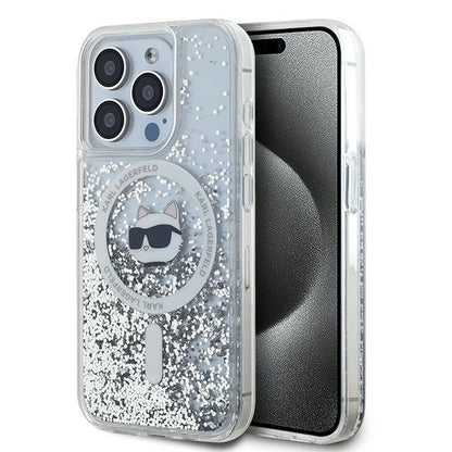 MagSafe Case for Apple iPhone 15 Pro, Karl Lagerfeld, Liquid Glitter Choupette Head, Transparent