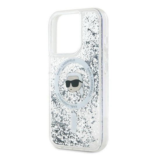 MagSafe hoes voor Apple iPhone 15 Pro, Karl Lagerfeld, Liquid Glitter Karl's Head, Transparant