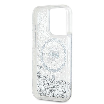 MagSafe Case for Apple iPhone 15 Pro, Karl Lagerfeld, Liquid Glitter Karl's Head, Transparent