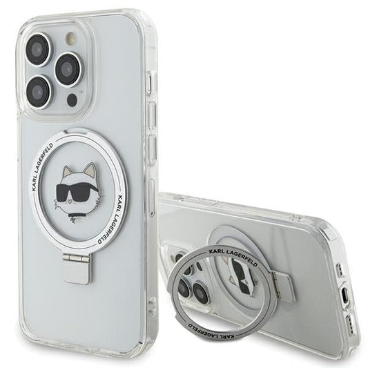 MagSafe hoes voor Apple iPhone 15 Pro, Karl Lagerfeld, Ring Stand Choupette's Head, Wit