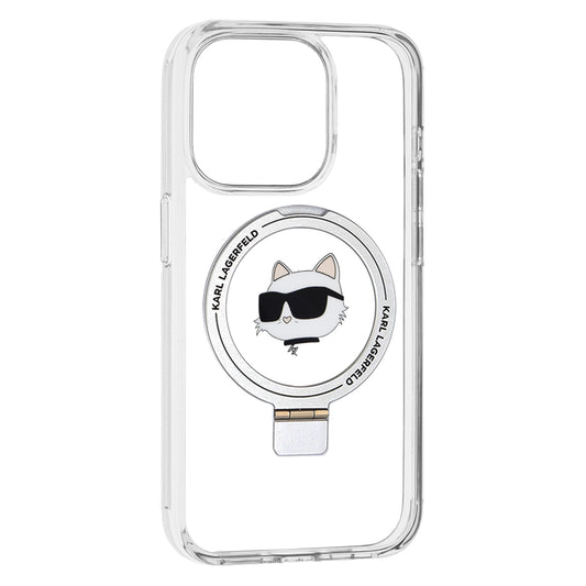 MagSafe hoes voor Apple iPhone 15 Pro, Karl Lagerfeld, Ring Stand Choupette's Head, Wit