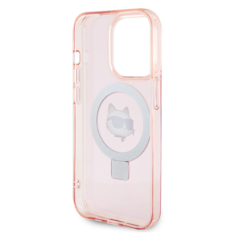 MagSafe hoes voor Apple iPhone 15 Pro, Karl Lagerfeld, Ring Stand Choupette's Head, Roze