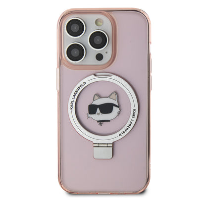 MagSafe hoes voor Apple iPhone 15 Pro, Karl Lagerfeld, Ring Stand Choupette's Head, Roze