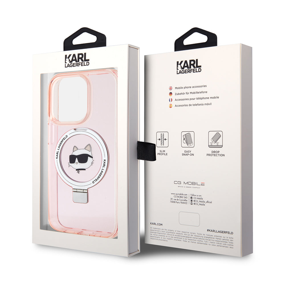 MagSafe hoes voor Apple iPhone 15 Pro, Karl Lagerfeld, Ring Stand Choupette's Head, Roze