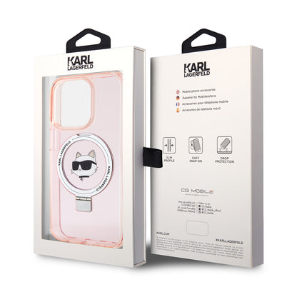 MagSafe hoes voor Apple iPhone 15 Pro, Karl Lagerfeld, Ring Stand Choupette's Head, Roze