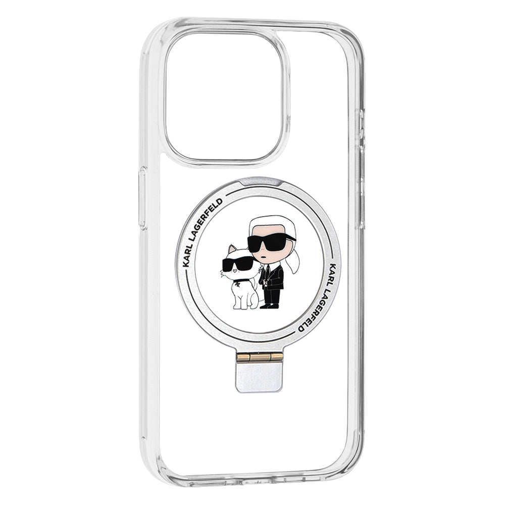 MagSafe hoes voor Apple iPhone 15 Pro, Karl Lagerfeld, Ring Stand Karl & Choupette, Wit