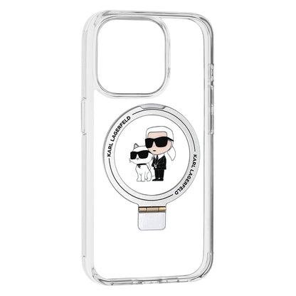 MagSafe hoes voor Apple iPhone 15 Pro, Karl Lagerfeld, Ring Stand Karl & Choupette, Wit