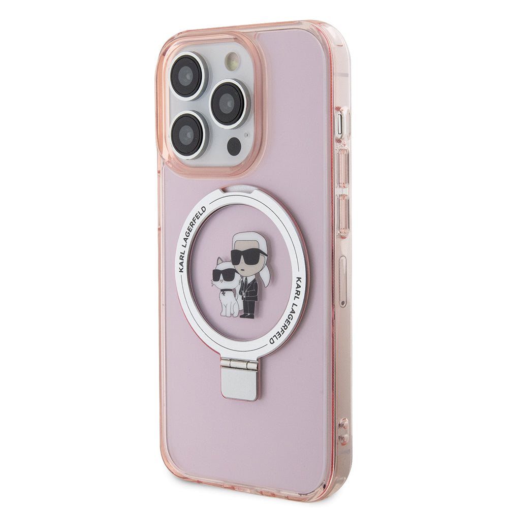 MagSafe hoes voor Apple iPhone 15 Pro, Karl Lagerfeld, Ring Stand Karl & Choupette, Roze