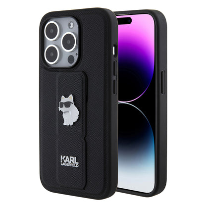 MagSafe hoes voor Apple iPhone 15 Pro, Karl Lagerfeld, Saffiano Gripstand Choupette, Zwart