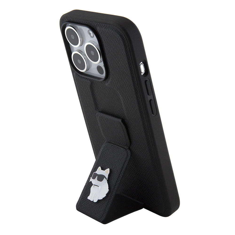 MagSafe hoes voor Apple iPhone 15 Pro, Karl Lagerfeld, Saffiano Gripstand Choupette, Zwart