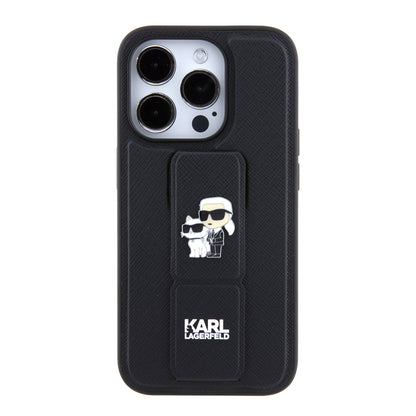 MagSafe hoes voor Apple iPhone 15 Pro, Karl Lagerfeld, Saffiano Gripstand Karl & Choupette, Zwart