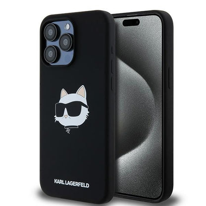 MagSafe hoesje voor Apple iPhone 15 Pro, Karl Lagerfeld, Silicone Choupette's Head, Zwart