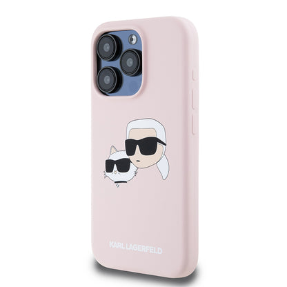 MagSafe Case for Apple iPhone 15 Pro, Karl Lagerfeld, Silicone Karl & Choupette's Heads, Pink