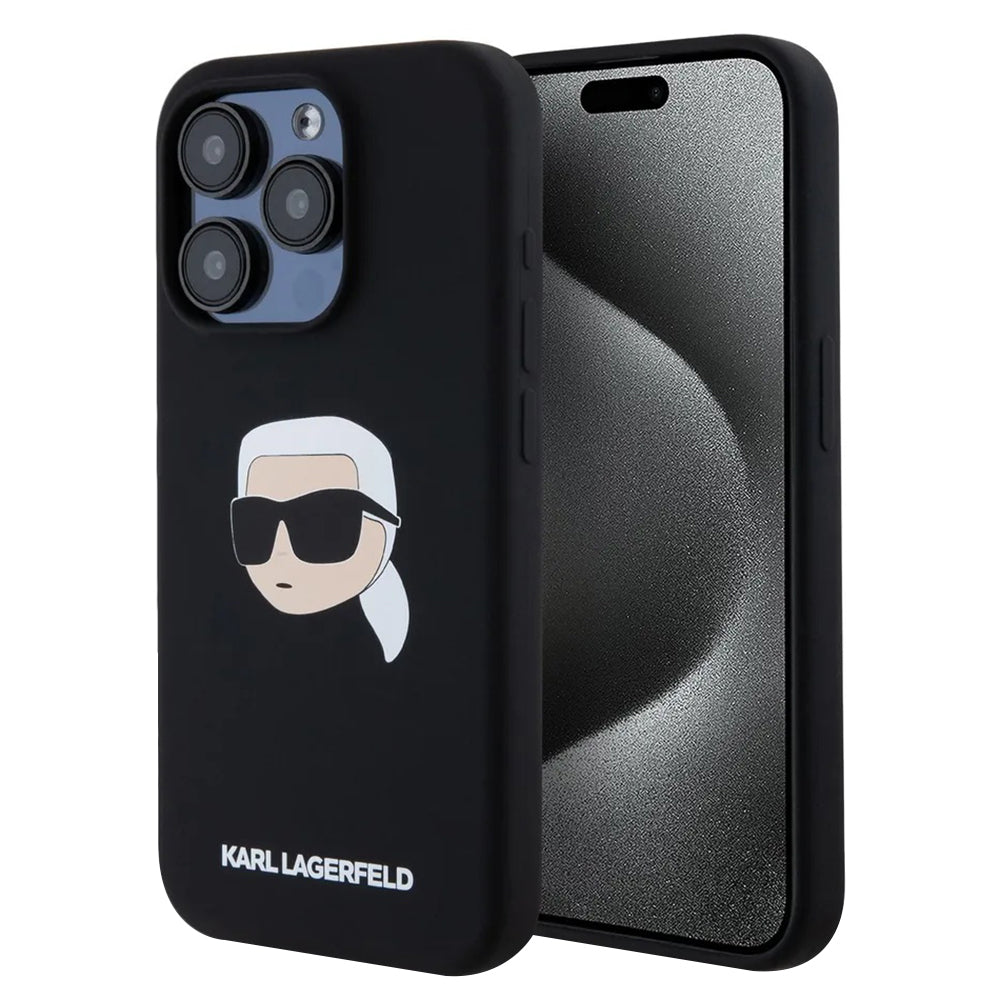 MagSafe hoesje voor Apple iPhone 15 Pro, Karl Lagerfeld, Silicone Karl's Head, Zwart