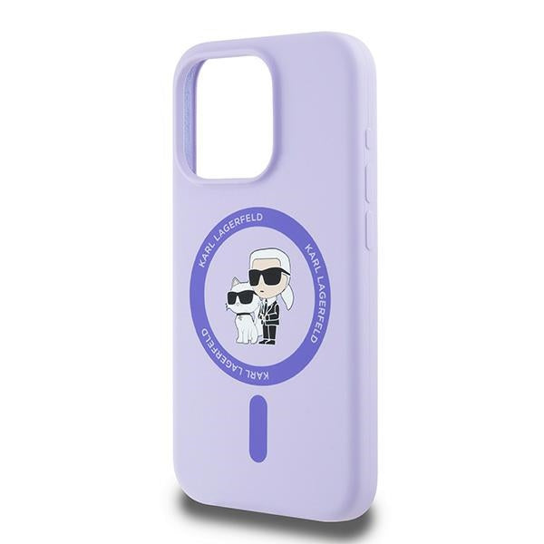 MagSafe hoesje voor Apple iPhone 15 Pro, Karl Lagerfeld, Silicone Ring Karl & Choupette, Paars