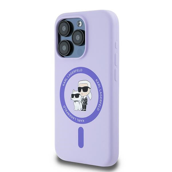 MagSafe hoesje voor Apple iPhone 15 Pro, Karl Lagerfeld, Silicone Ring Karl & Choupette, Paars