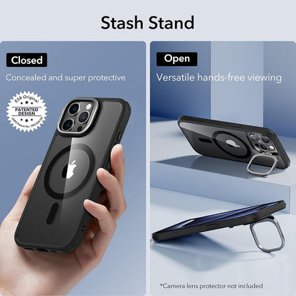 MagSafe Case for Apple iPhone 15 Pro Max, ESR, Classic Hybrid Kickstand, Black Transparent