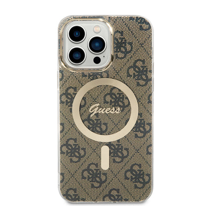 MagSafe Case for Apple iPhone 15 Pro Max, Guess, 4G IML, Brown GUHMP15XH4STW
