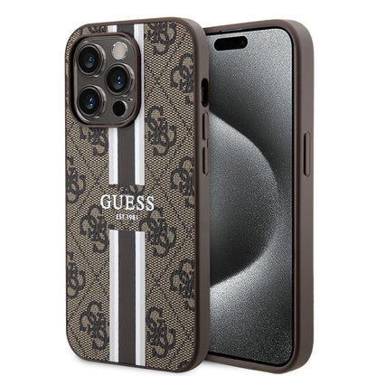 MagSafe hoesje voor Apple iPhone 15 Pro Max, Guess, 4G Printed Stripes, Bruin
