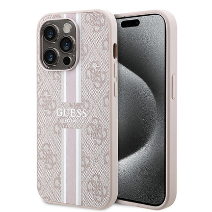 MagSafe hoesje voor Apple iPhone 15 Pro Max, Guess, 4G Printed Stripes, Roze