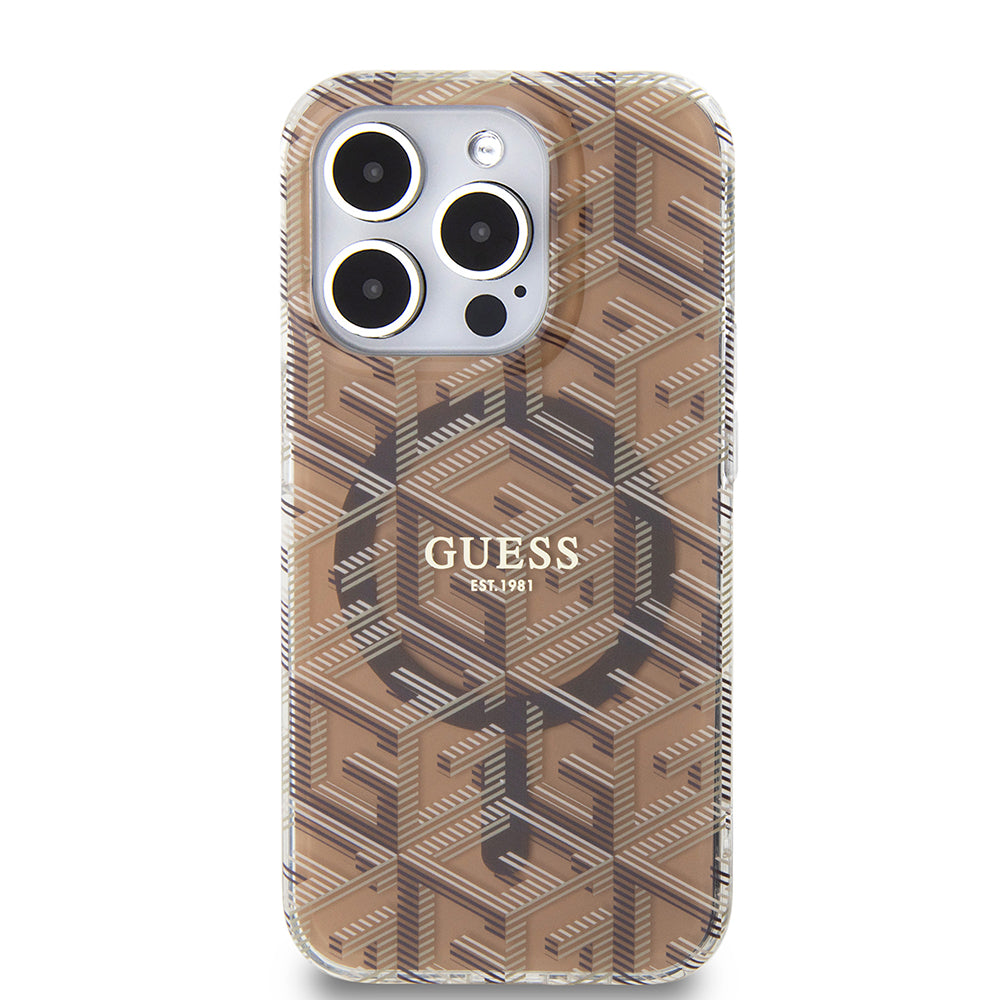 MagSafe hoesje voor Apple iPhone 15 Pro Max, Guess, IML Gcube, Bruin