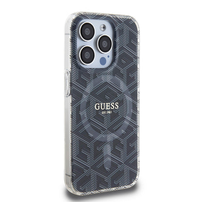 MagSafe hoesje voor Apple iPhone 15 Pro Max, Guess, IML Gcube, Zwart