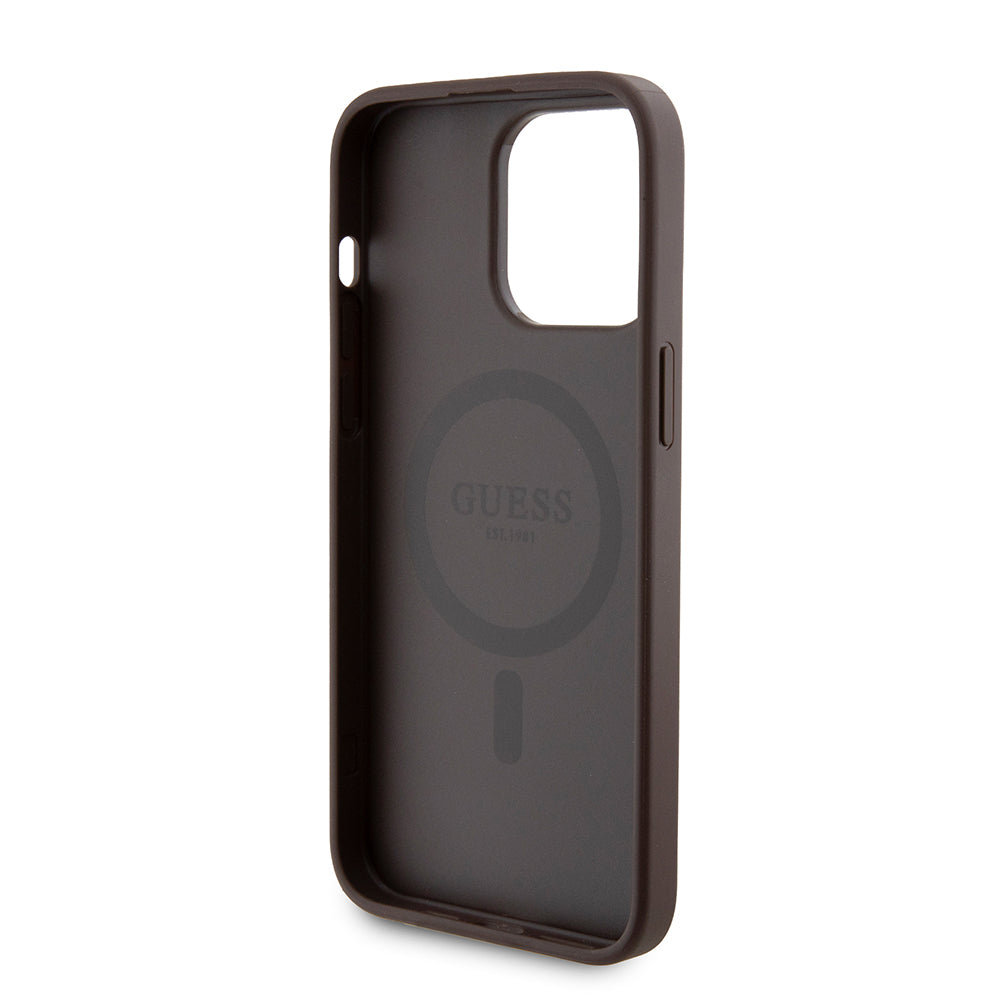 MagSafe hoesje voor Apple iPhone 15 Pro Max, Guess, Powerbank 4G Metal Logo, Bruin