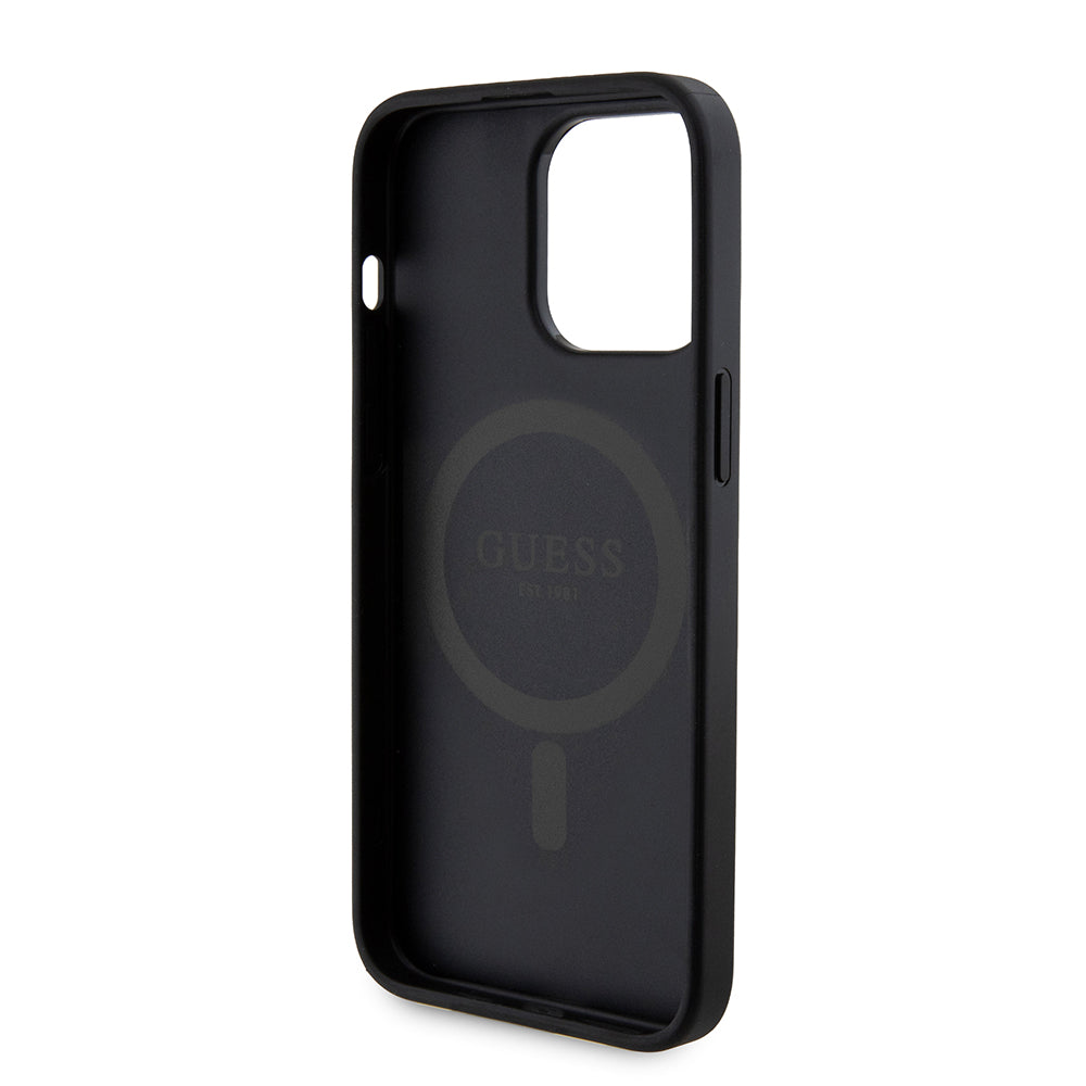 MagSafe hoesje voor Apple iPhone 15 Pro Max, Guess, Powerbank 4G Metal Logo, Zwart