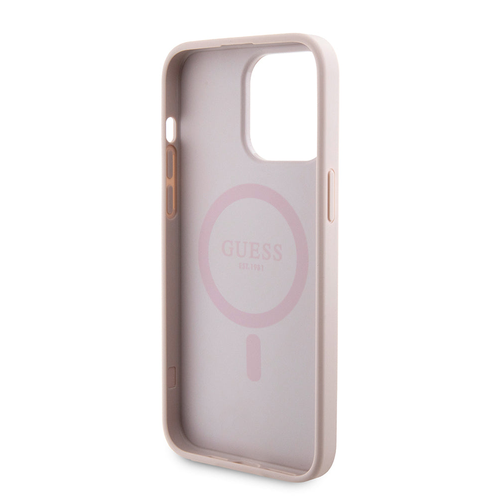 MagSafe hoesje voor Apple iPhone 15 Pro Max, Guess, Powerbank 4G Metal Logo, Roze