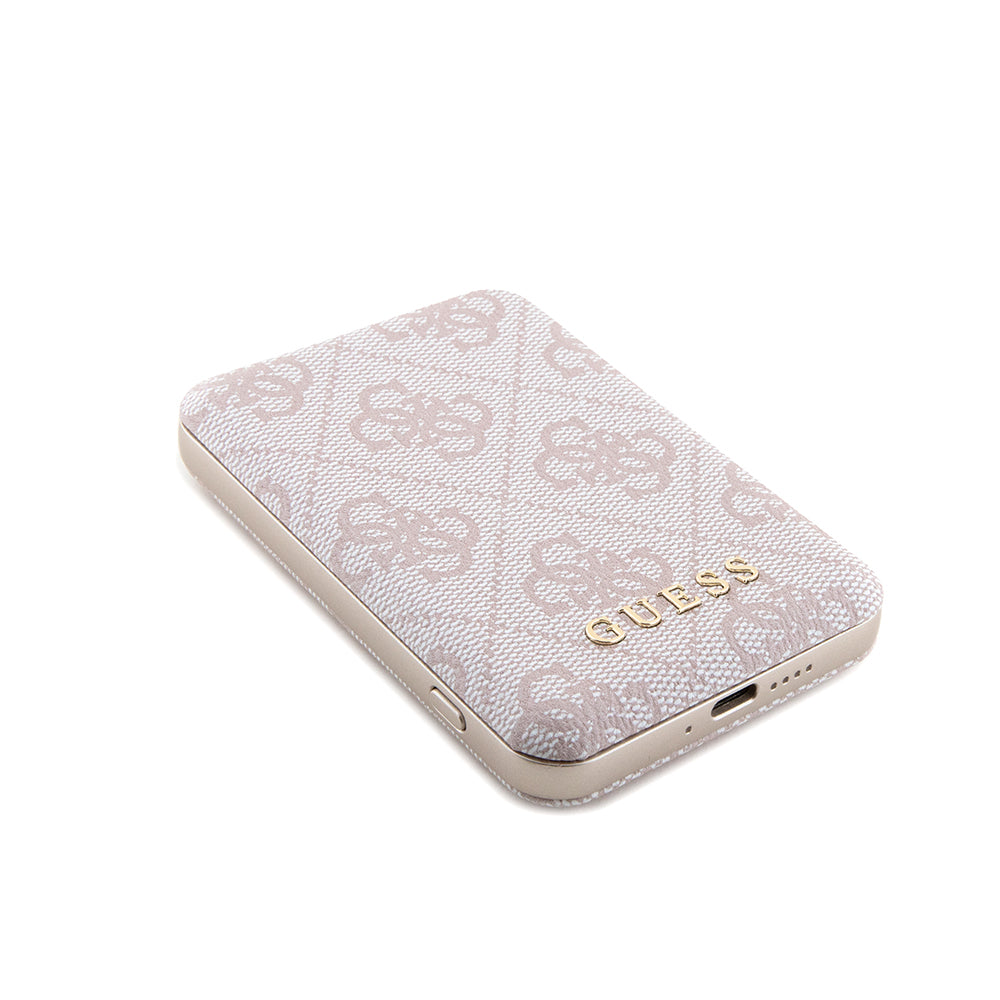 MagSafe hoesje voor Apple iPhone 15 Pro Max, Guess, Powerbank 4G Metal Logo, Roze