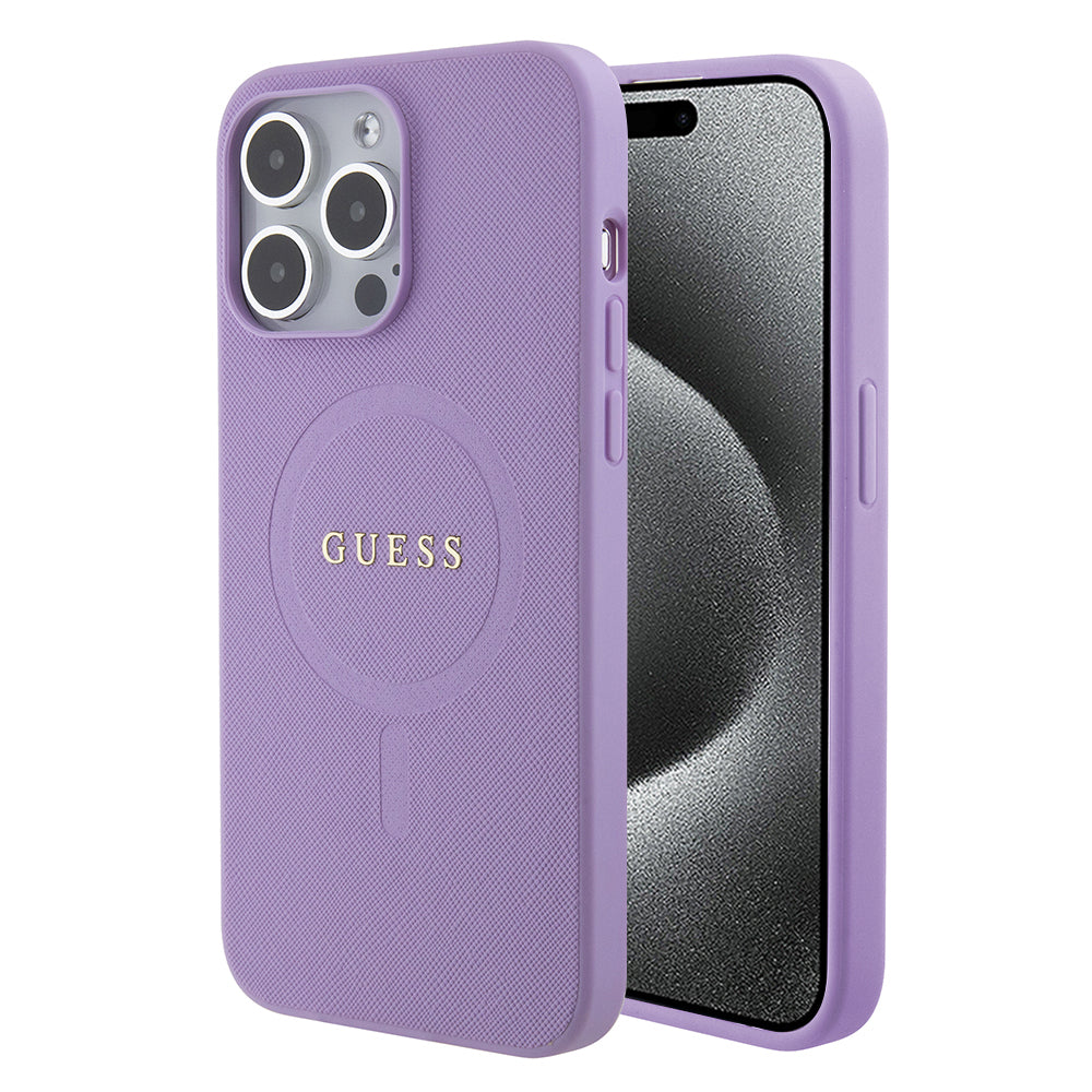 MagSafe hoesje voor Apple iPhone 15 Pro Max, Guess, Saffiano, Paars