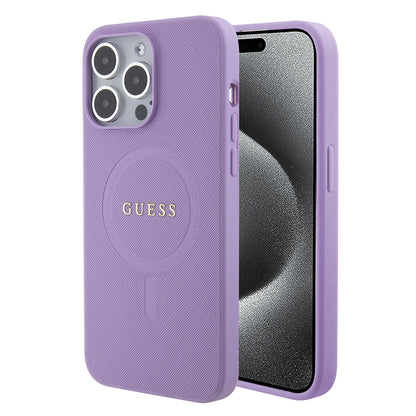 MagSafe hoesje voor Apple iPhone 15 Pro Max, Guess, Saffiano, Paars