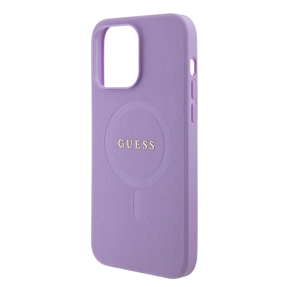 MagSafe hoesje voor Apple iPhone 15 Pro Max, Guess, Saffiano, Paars