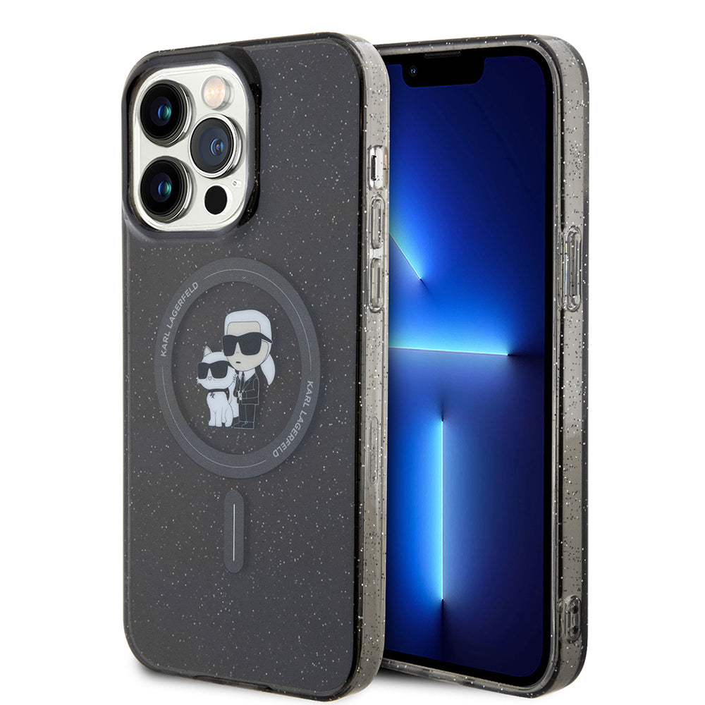 MagSafe hoes voor Apple iPhone 15 Pro Max, Karl Lagerfeld, Glitter, Zwart