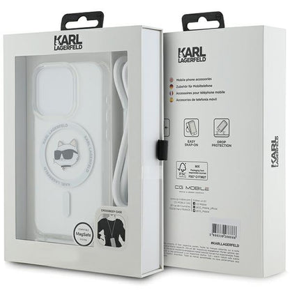 MagSafe hoes voor Apple iPhone 15 Pro Max, Karl Lagerfeld, IML Crossbody Choupette's Head with Strap, Transparant