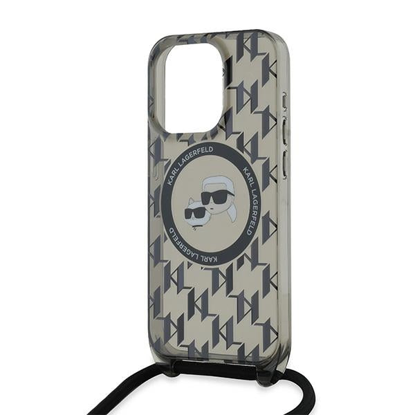 MagSafe Case for Apple iPhone 15 Pro Max, Karl Lagerfeld, IML Crossbody Monogram Karl & Choupette's Heads, Black