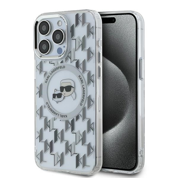 MagSafe hoesje voor Apple iPhone 15 Pro Max, Karl Lagerfeld, IML Monogram Karl & Choupette's Heads, Transparant