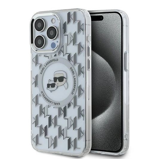 MagSafe hoesje voor Apple iPhone 15 Pro Max, Karl Lagerfeld, IML Monogram Karl & Choupette's Heads, Transparant