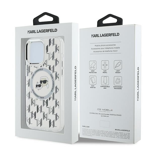 MagSafe hoesje voor Apple iPhone 15 Pro Max, Karl Lagerfeld, IML Monogram Karl & Choupette's Heads, Transparant