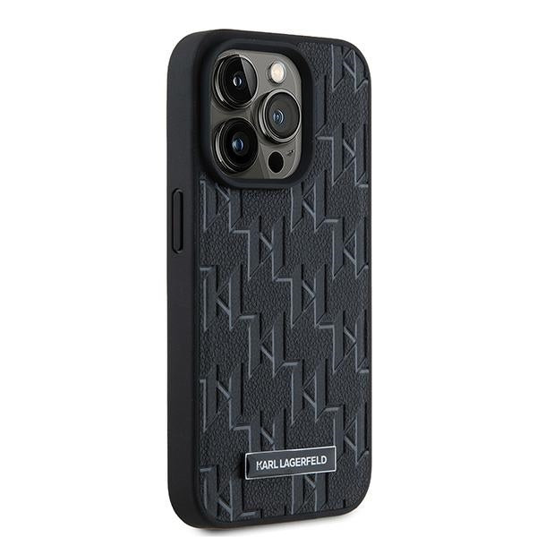 MagSafe hoes voor Apple iPhone 15 Pro Max, Karl Lagerfeld, Monogram Metalen Logo, Zwart