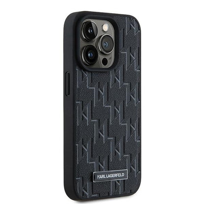 MagSafe hoes voor Apple iPhone 15 Pro Max, Karl Lagerfeld, Monogram Metalen Logo, Zwart