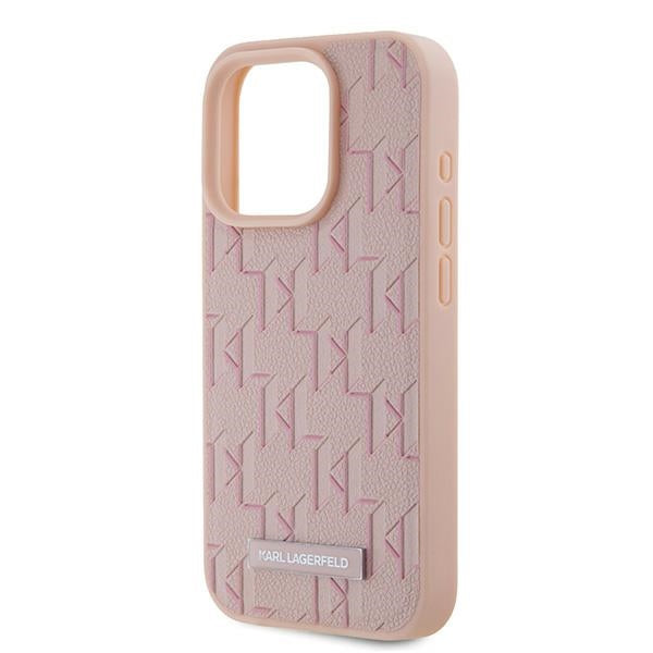 MagSafe hoesje voor Apple iPhone 15 Pro Max, Karl Lagerfeld, Monogram Metalen Logo, Roze