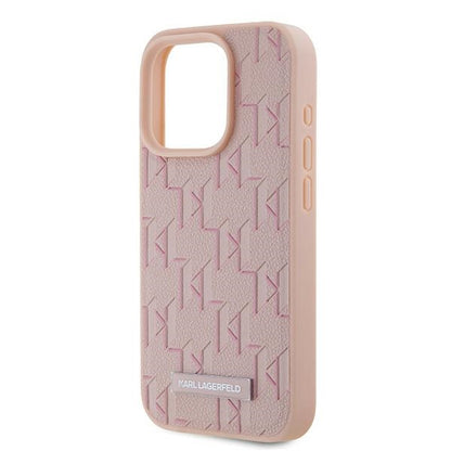 MagSafe hoesje voor Apple iPhone 15 Pro Max, Karl Lagerfeld, Monogram Metalen Logo, Roze