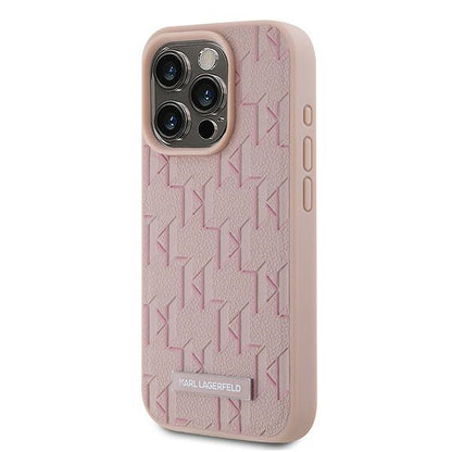 MagSafe hoesje voor Apple iPhone 15 Pro Max, Karl Lagerfeld, Monogram Metalen Logo, Roze
