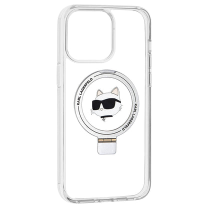 MagSafe Case for Apple iPhone 15 Pro Max, Karl Lagerfeld, Ring Stand Choupette's Head, White