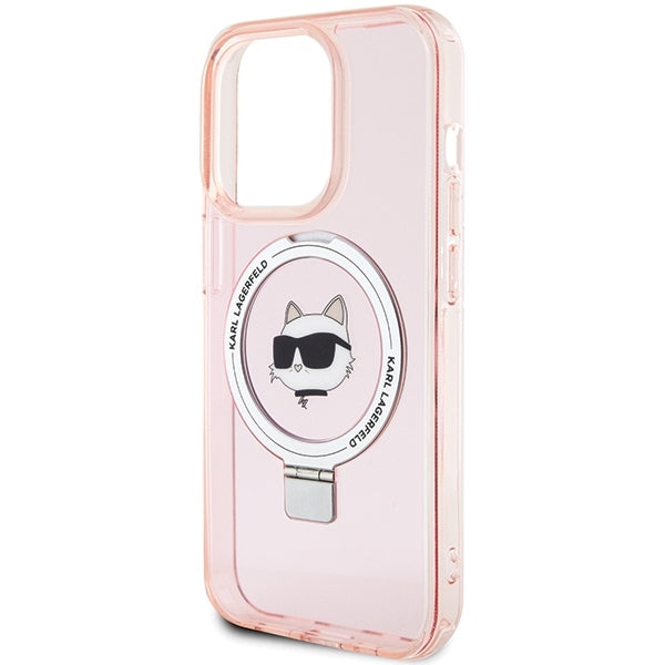 MagSafe Case for Apple iPhone 15 Pro Max, Karl Lagerfeld, Ring Stand Choupette's Head, Pink